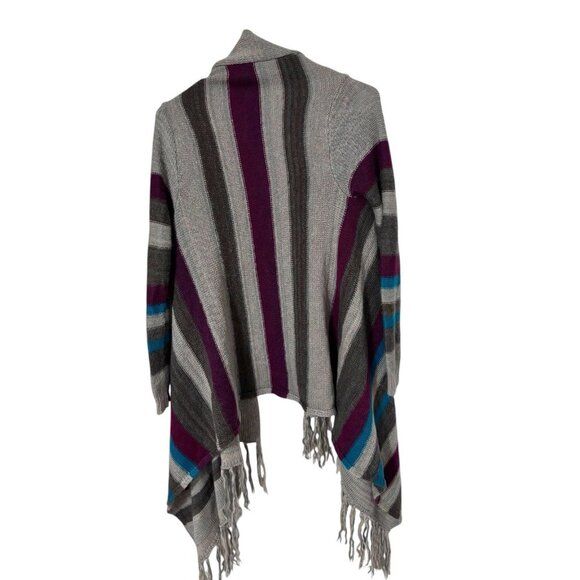 Altar’d State Grey Drape Front Cardigan Sweater Striped w/Fringe, Size S - Picture 3 of 6